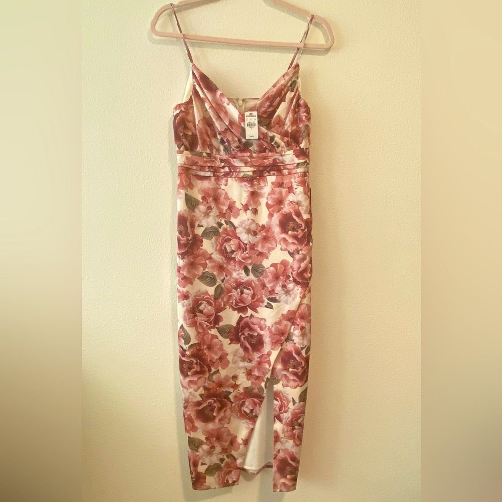 Express NWT Floral Satin V-Neck Wrap Mini Dress